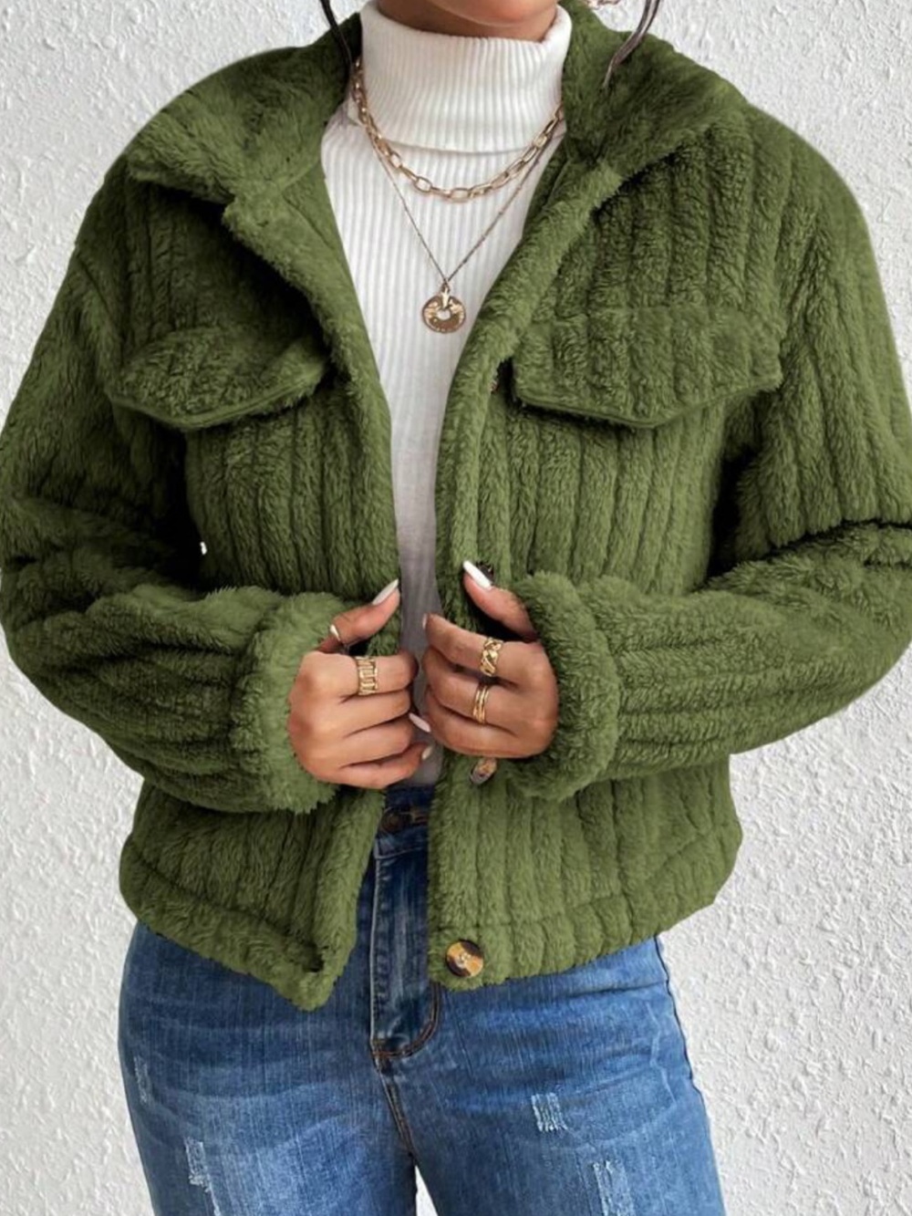 Olive plush jacket worn once